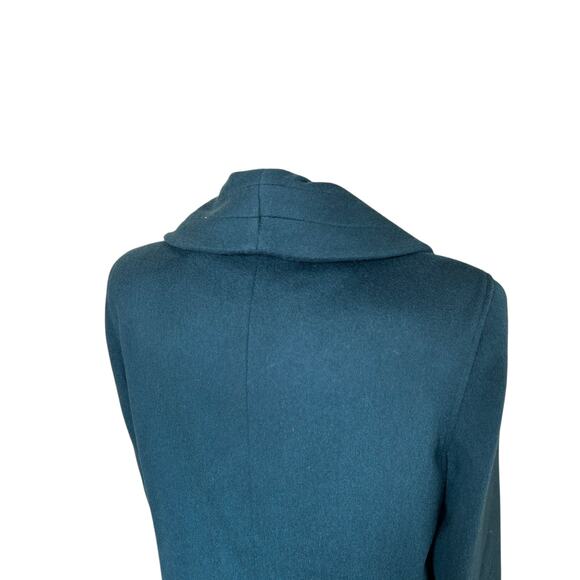 Vintage 80s Alorna Wool Blend Trench Coat Double Breasted Peacock Blue sz M - Picture 9 of 12